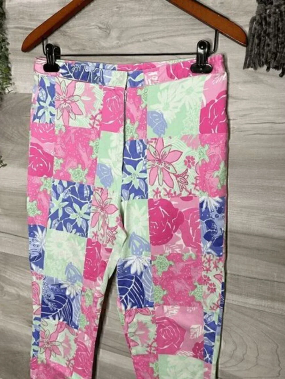 Lilly Pulitzer Womens Multicolor Floral Checkered Stretch Capri Pants Size 8